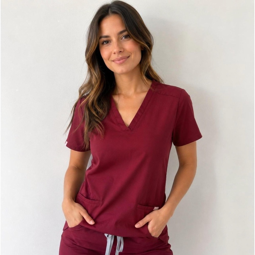 Figs Maroon Casma Scrub Top